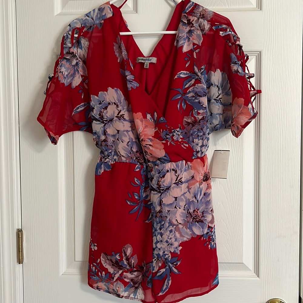 Red floral romper